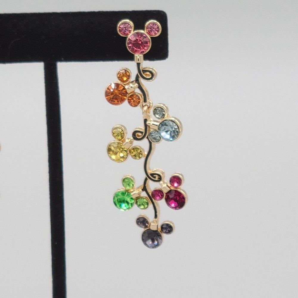 Disney BaubleBar Mickey Mouse Fashion Earrings Multicolor Rhinestone 2 1/2" NEW - Picture 4 of 7